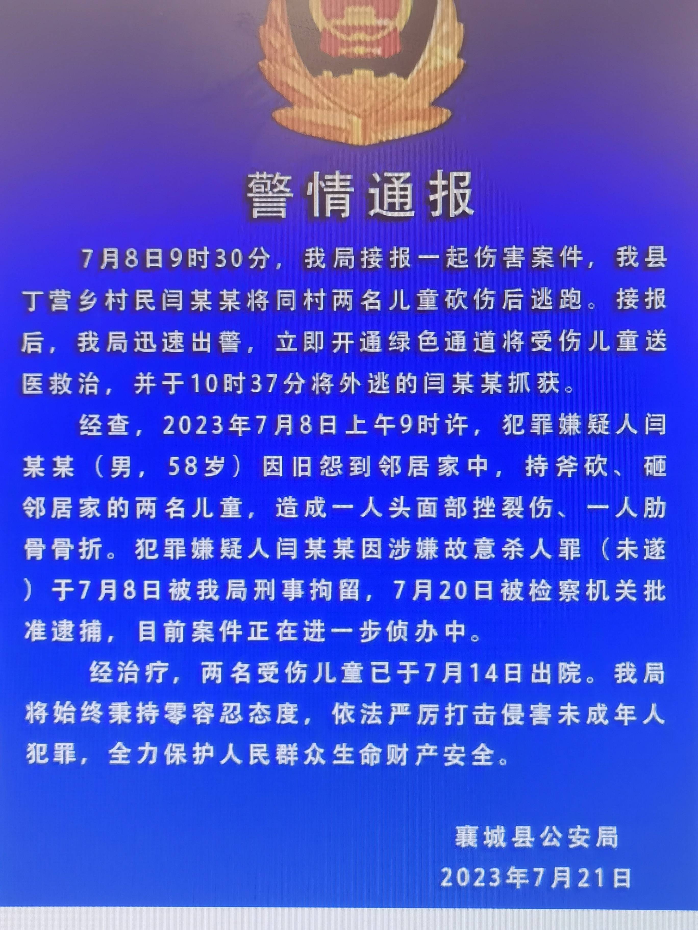 女子用铁锤砸伤儿童 警方通报